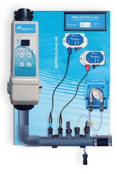Chloorgenerator HS voorgemonteerd op wandplaat met pH en RX regeling
