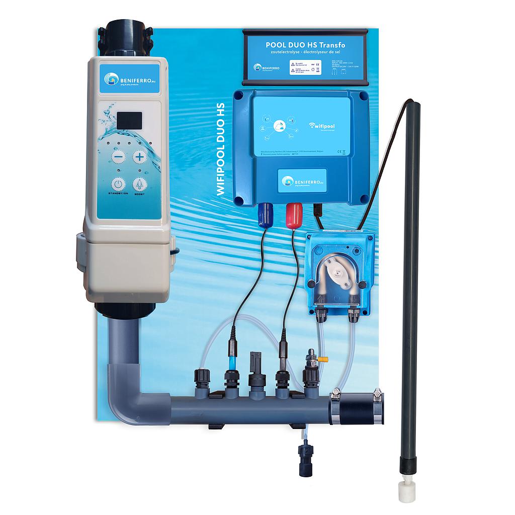 Chloorgenerator HS voorgemonteerd op wandplaat met pH en RX regeling