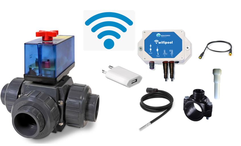 WIFI Automatische 3-wegkraan 50mm T boring met TLF temperatuursregeling module en temperatuursensoren (1 & 3m) - plug & play type Peraqua zelfbouwpakket