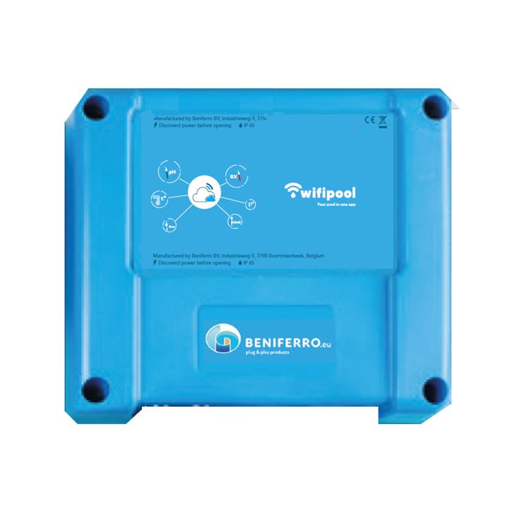 Wifipool CONNECT-PRO meet- en controledoos uitbreidbaar met pH, RX, 3 x temperatuur-, flow-, 3 x niveau-, druk- en conductiviteitsmeting, ethernetaansluiting en 4 stekkers