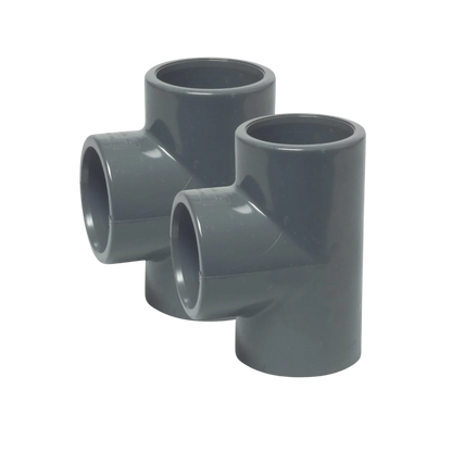 2x T-stuk 90° PVC 50 mm lijmmof 16 bar (2 stuks)