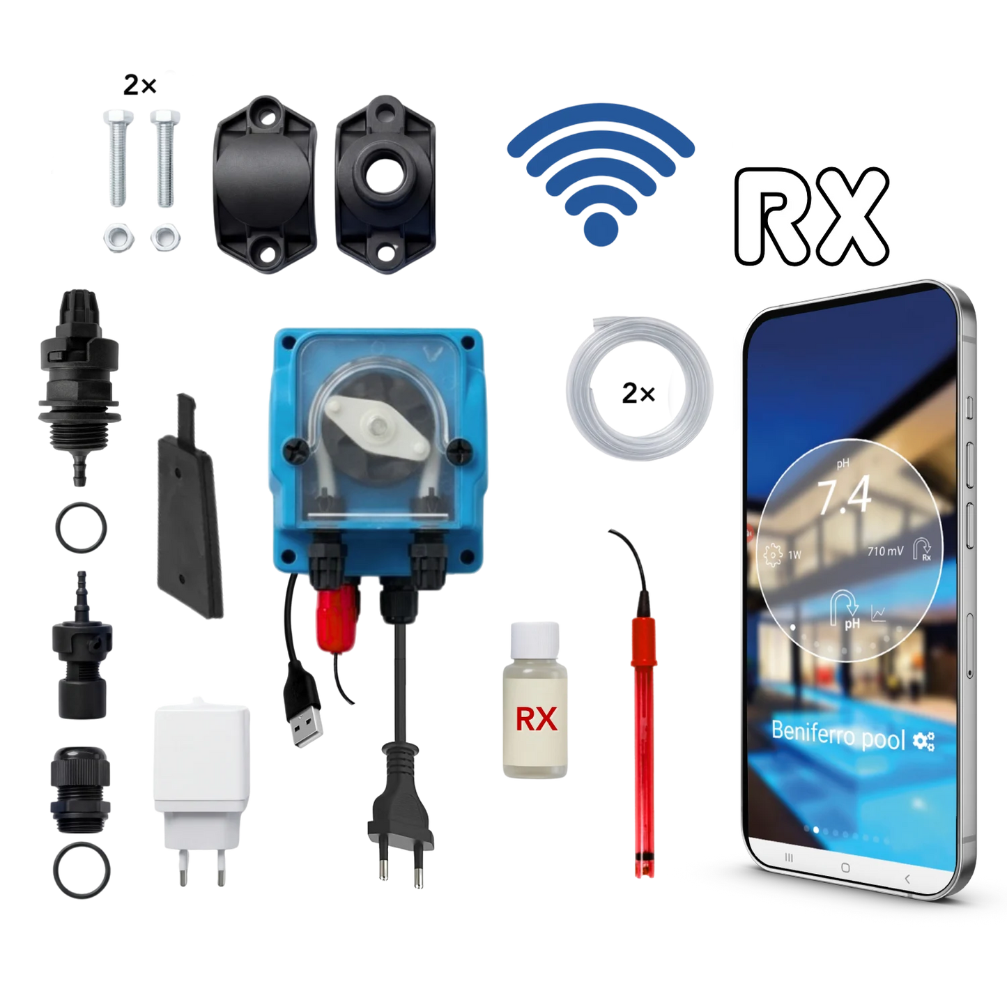 WiFiPOOL UNO RX Chloor doseerpomp - complete installatiekit - zwembad tot 150m³