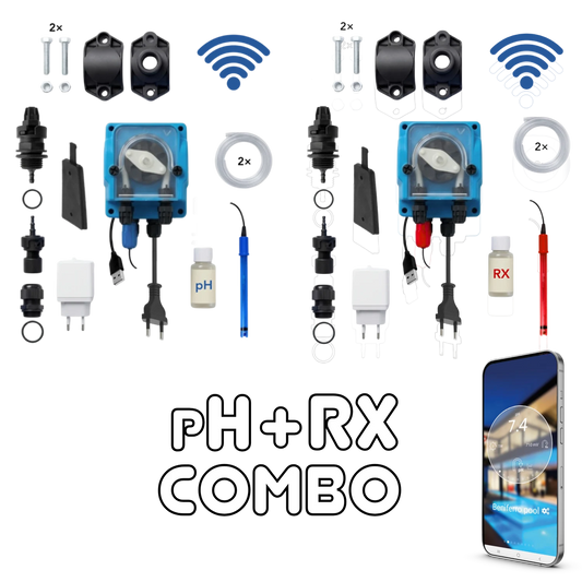 WiFiPOOL UNO pH + RX doseerpompen - complete installatiekit - zwembad tot 150m³