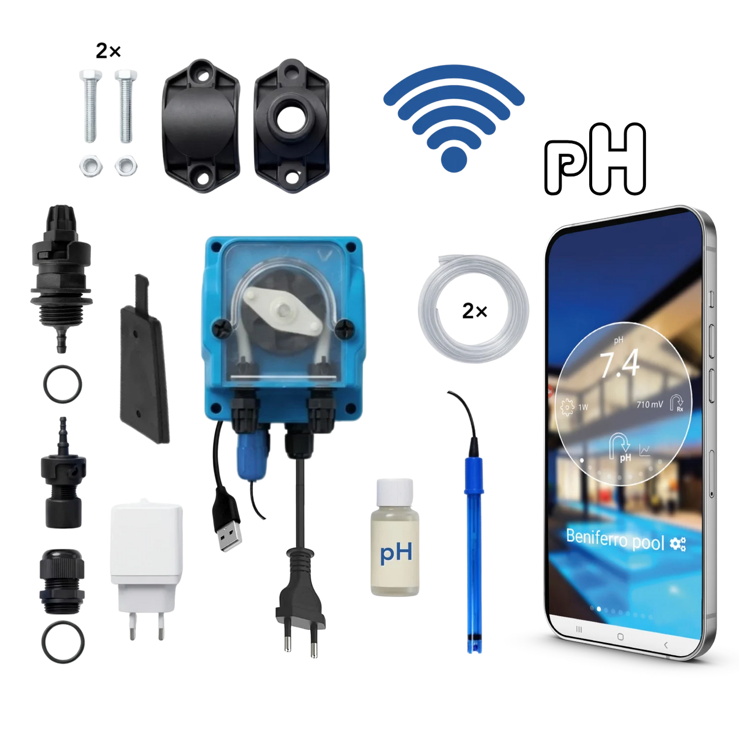 WiFiPOOL UNO pH doseerpomp - complete installatiekit - zwembad tot 150m³