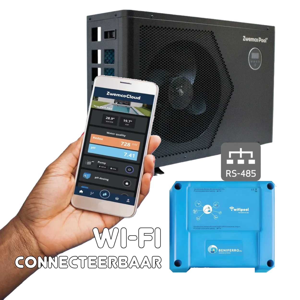 Inverter Warmtepomp - 21 kW - Zwembad tot 80 m³ - met RS485 en Zwemco WiFi interface