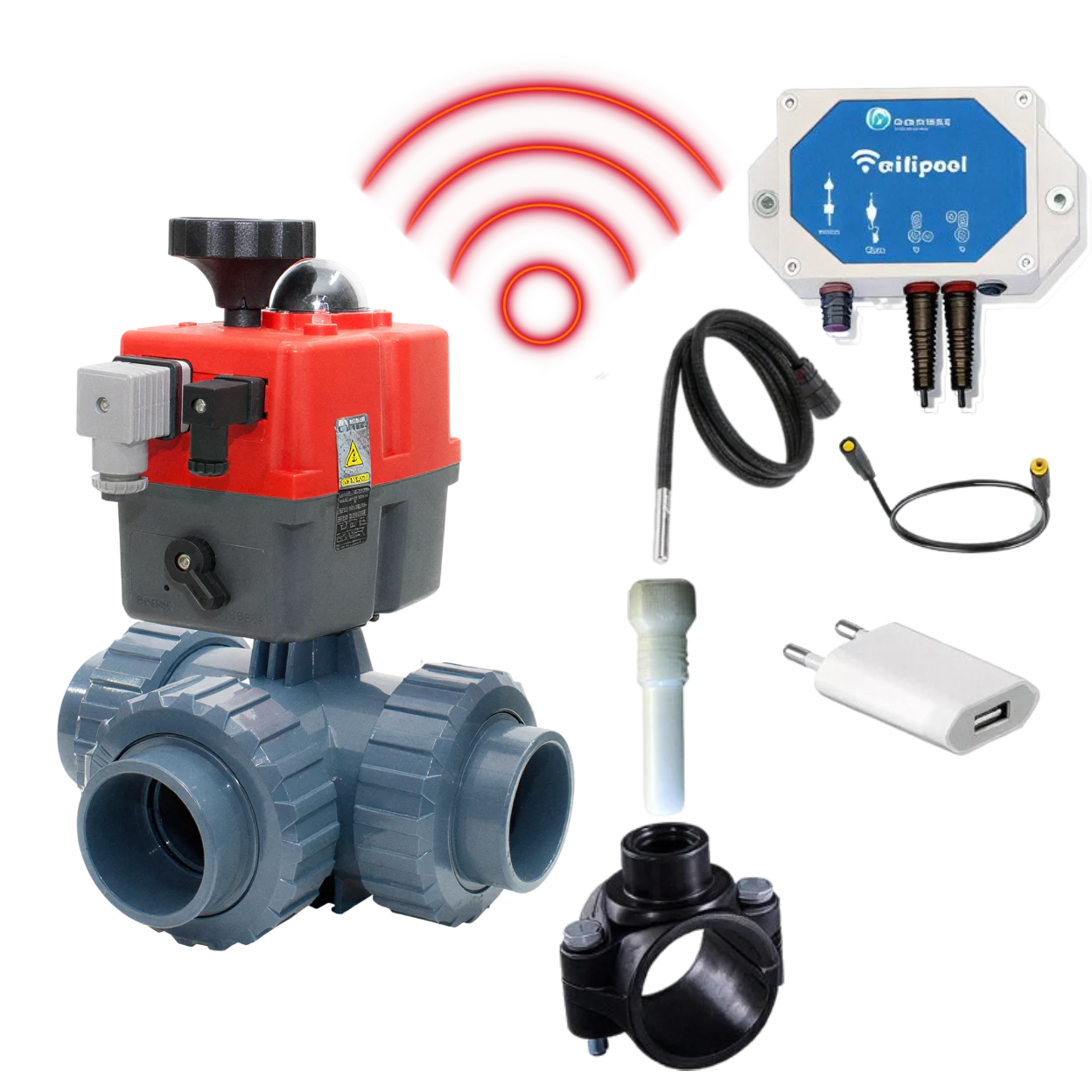 WIFI Automatische 3-wegkraan 50mm  L boring met TLF temperatuur regeling  module  en temperatuursensoren (1 & 3m) - plug & play type HIDRO zelfbouwpakket