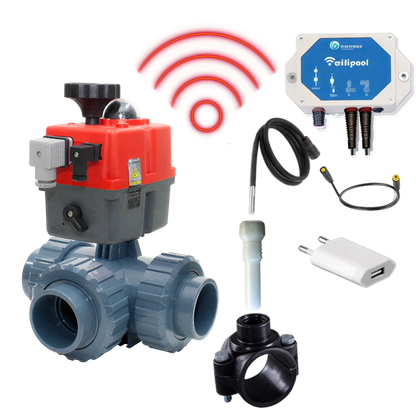 WIFI Automatische 3-wegkraan 50mm  L boring met TLF temperatuur regeling  module  en temperatuursensoren (1 & 3m) - plug & play type HIDRO zelfbouwpakket