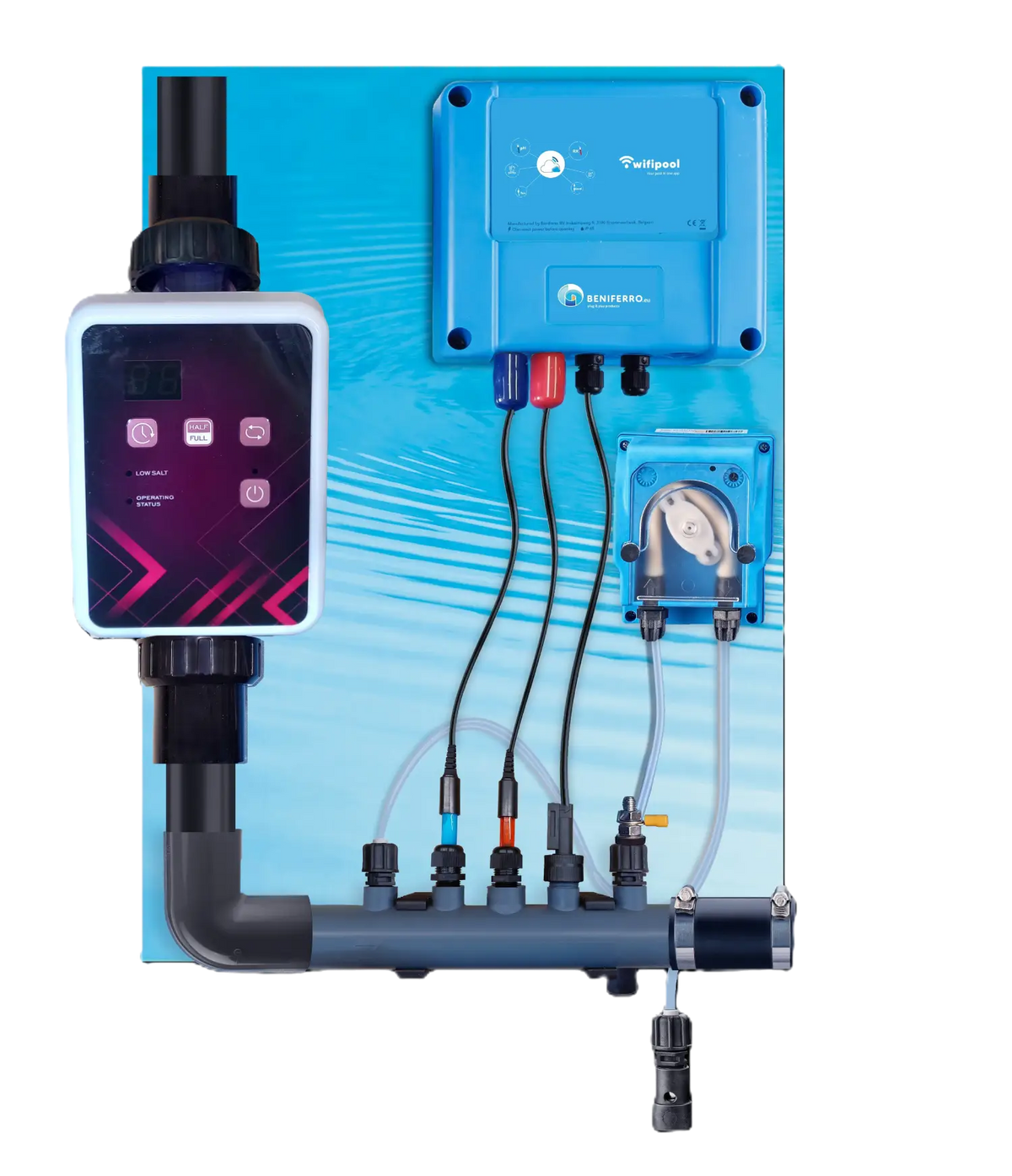 Zoutelektrolyse SR voorgemonteerd met PH-, RX-regeling  - zwembad tot 150m³ - WiFi | Display - Debiet-/Niveauregeling in optie