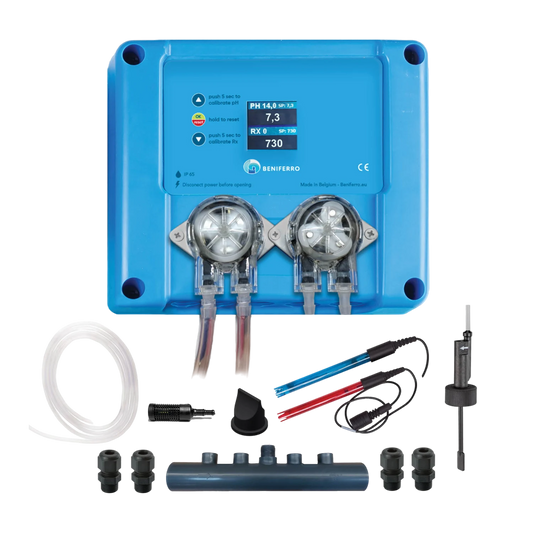 Pool TWIN COMBO - Compact doseerapparaat vloeibare Chloor/pH regeling - zelfbouwpakket  - zwembad/spa 10 tot 150m³