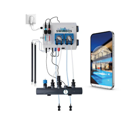 Swimdos WiFi met flow- en level switches, 2 temp sondes, 2 stekkers 220V - zwembad tot 150m³